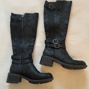 Stylish Black Knee-High Women's Boots Faux Suede Size 7